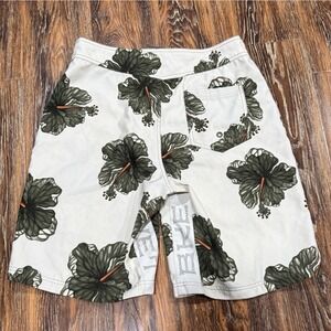 Y2K BKE Wet Men's Board Shorts Size 32 White Green Hibiscus Floral Swim Trunks